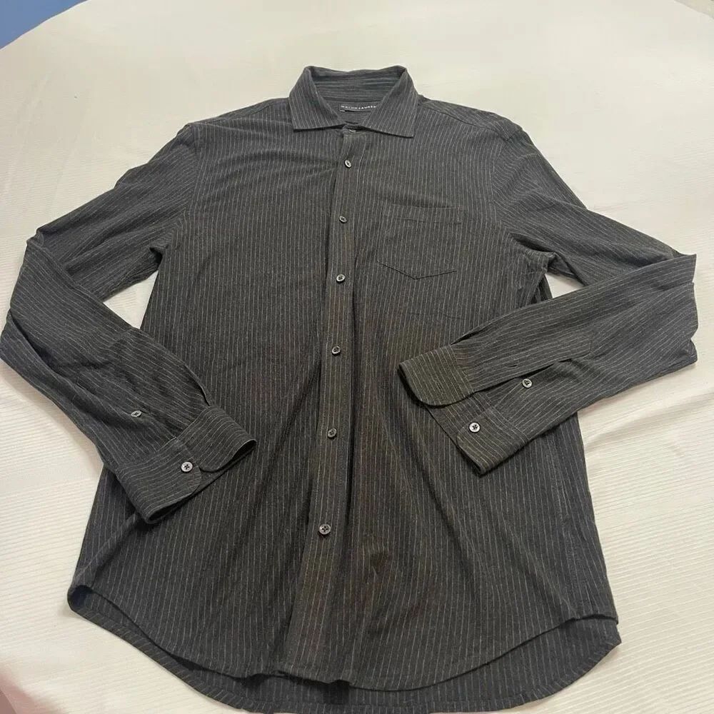 Ralph Lauren Black Label Men’s Dark Grey Stripe Button Up Shirt Size Large